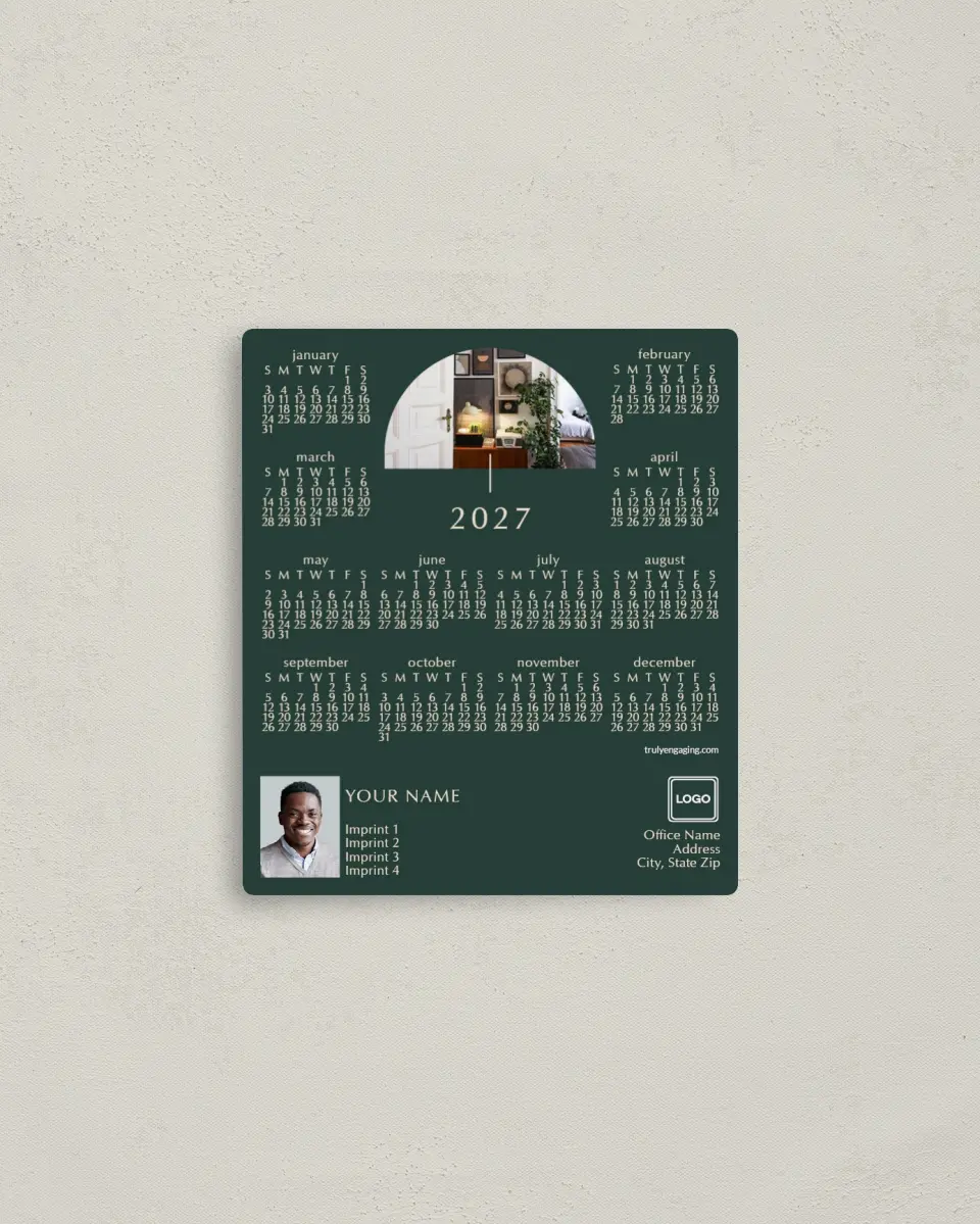 This is a 3½" x 4" Full Magnet Calendar called Home Arch printed in full color with a Standard Gloss finish