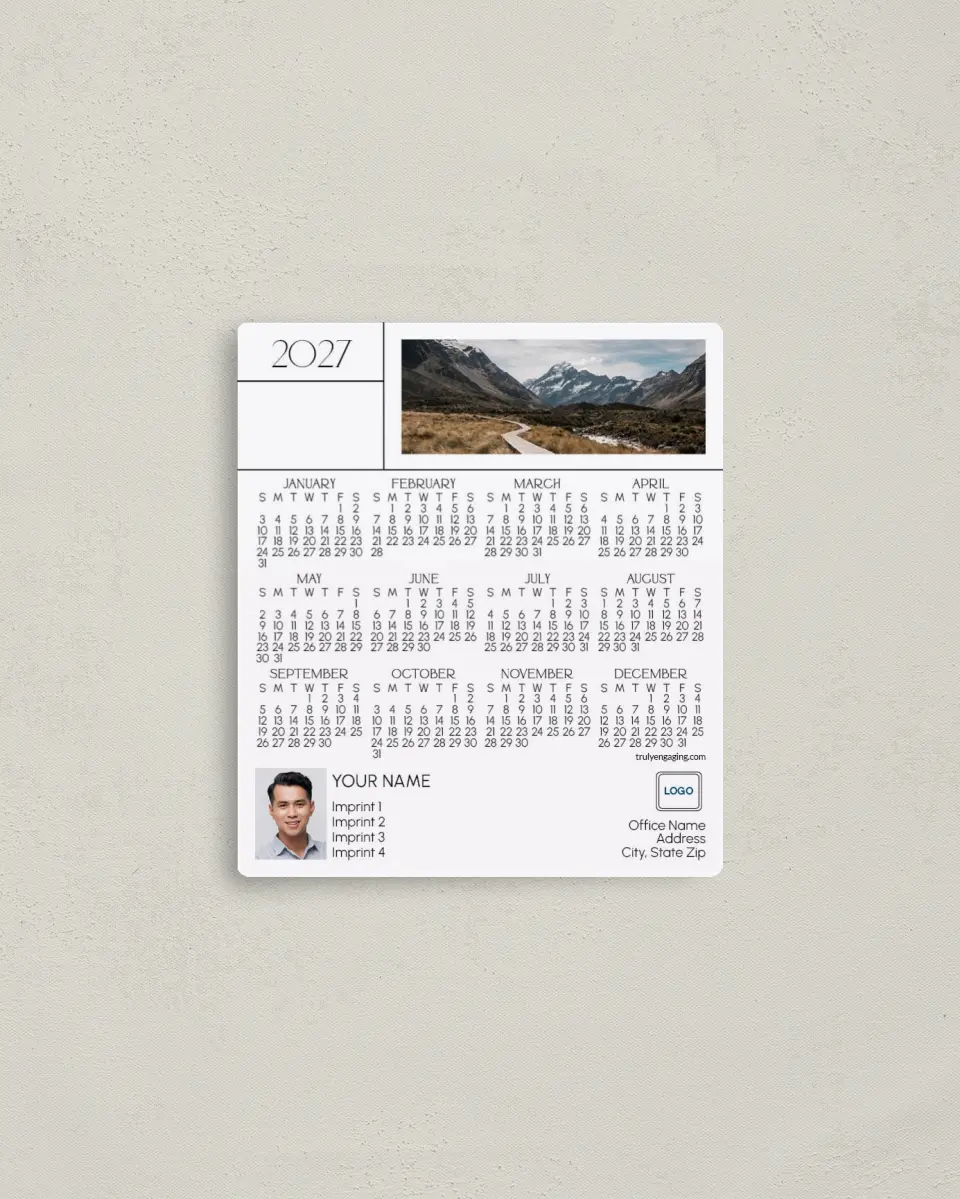 This is a 3½" x 4" Full Magnet Calendar called Clean Grid printed in full color with a Standard Gloss finish