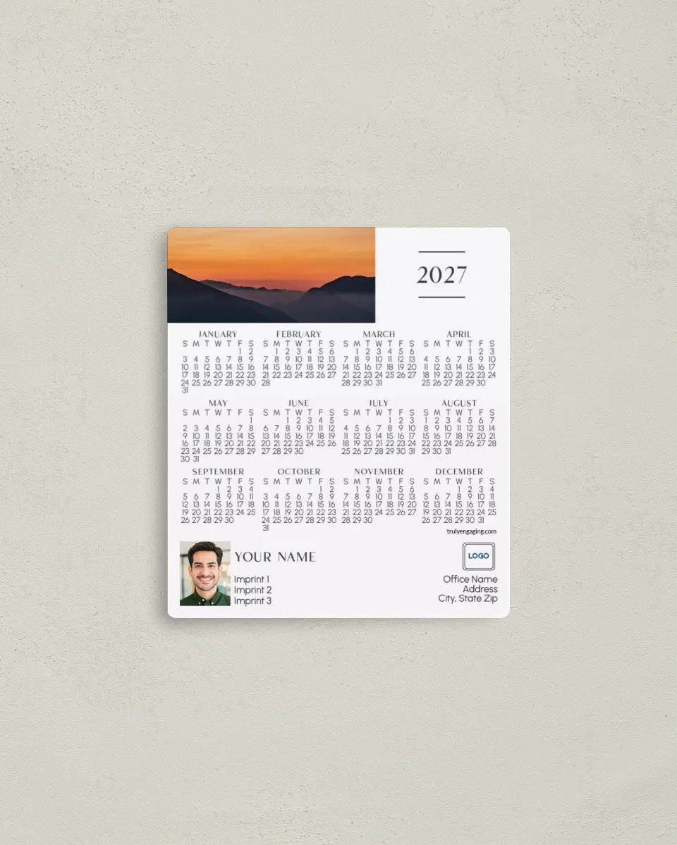 This is a 3½" x 4" Full Magnet Calendar called Serene Sunrise printed in full color with a Standard Gloss finish
