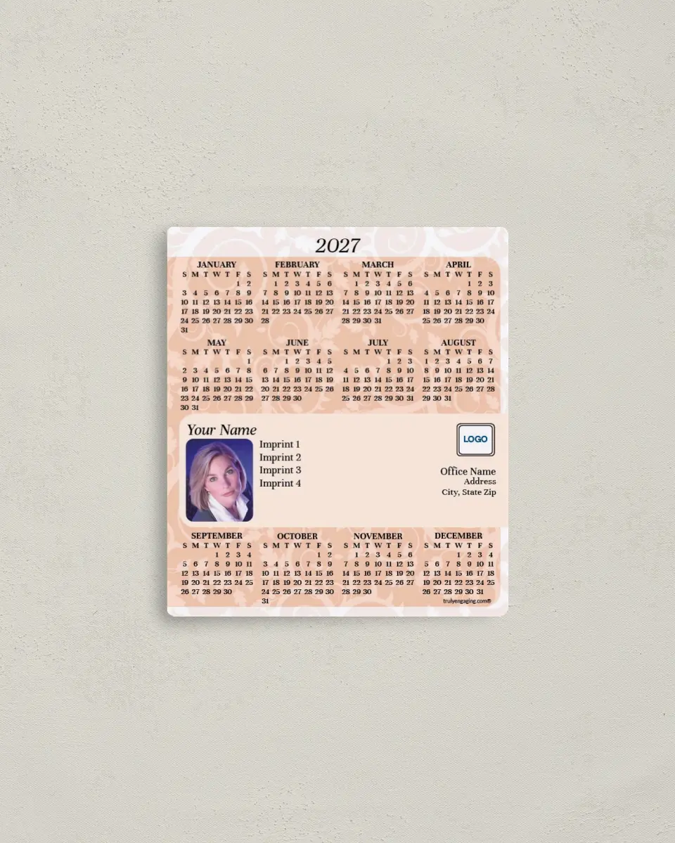 This is a 3½" x 4" Full Magnet Calendar called Vine Background printed in full color with a Standard Gloss finish