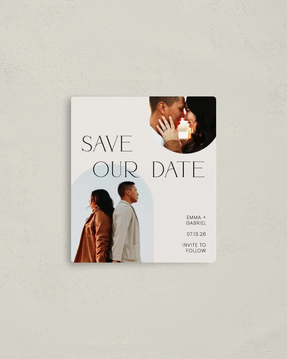 This is a 3½" x 4" Save the Date Magnet called Forever My Love printed in full color with a Luxe Satin finish