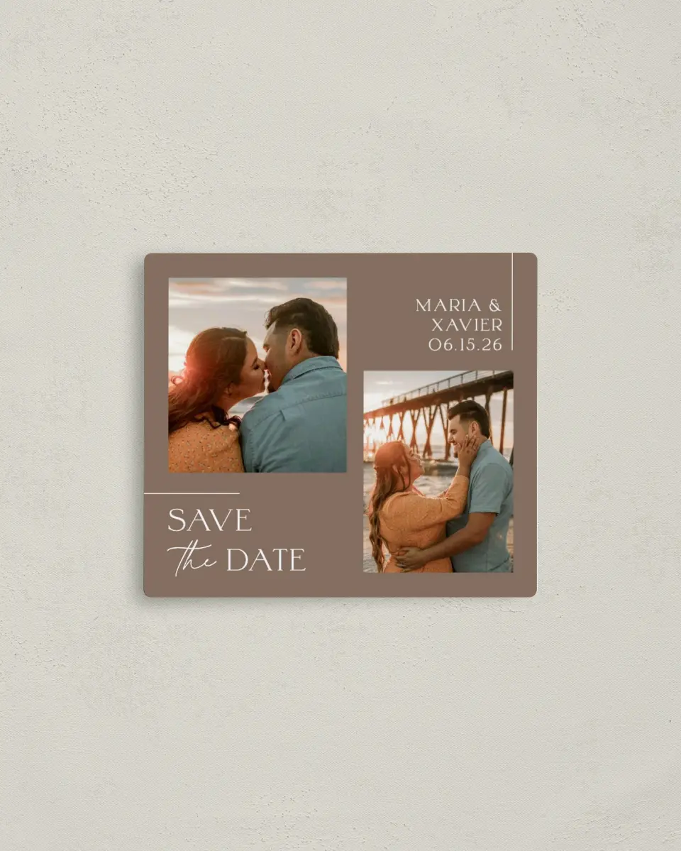This is a 3½" x 4" Save the Date Magnet called Love Lives Here printed in full color with a Luxe Satin finish