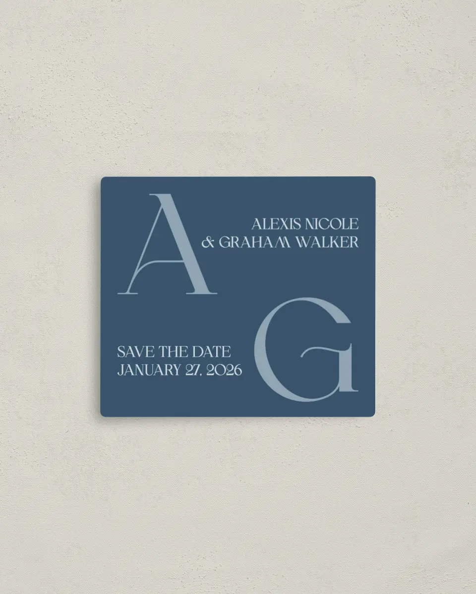This is a 3½" x 4" Save the Date Magnet called Love Letters printed in full color with a Luxe Satin finish
