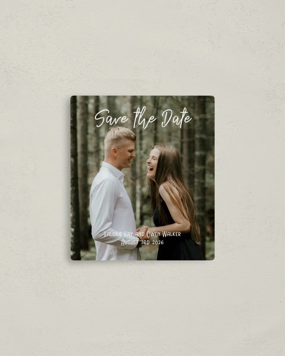 This is a 3½" x 4" Save the Date Magnet called Hopeful Floral printed in full color with a Luxe Satin finish