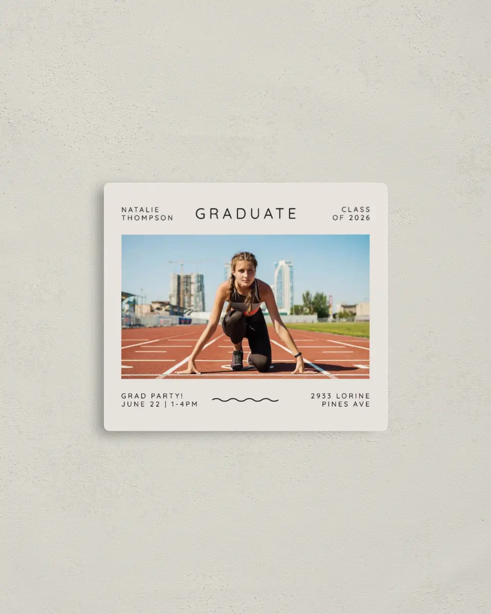 This is a 3½" x 4" Graduation Announcement Magnet called elebration Chic printed in full color with a Luxe Satin finish