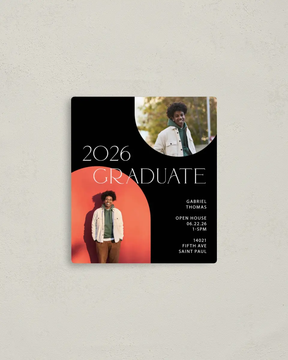 This is a 3½" x 4" Graduation Announcement Magnet called Starting Fresh printed in full color with a Luxe Satin finish
