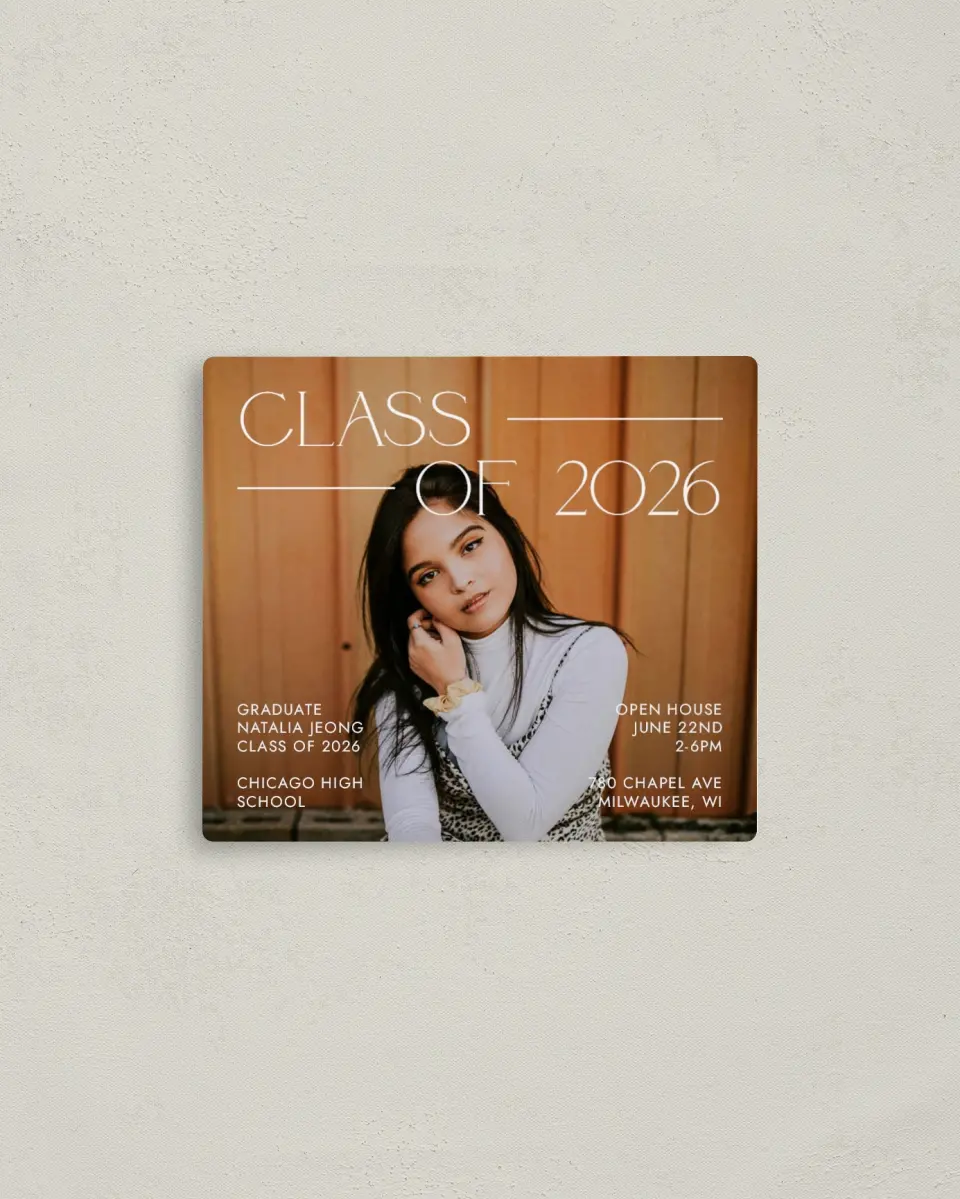 This is a 3½" x 4" Graduation Announcement Magnet called All Eyes On Me printed in full color with a Luxe Satin finish