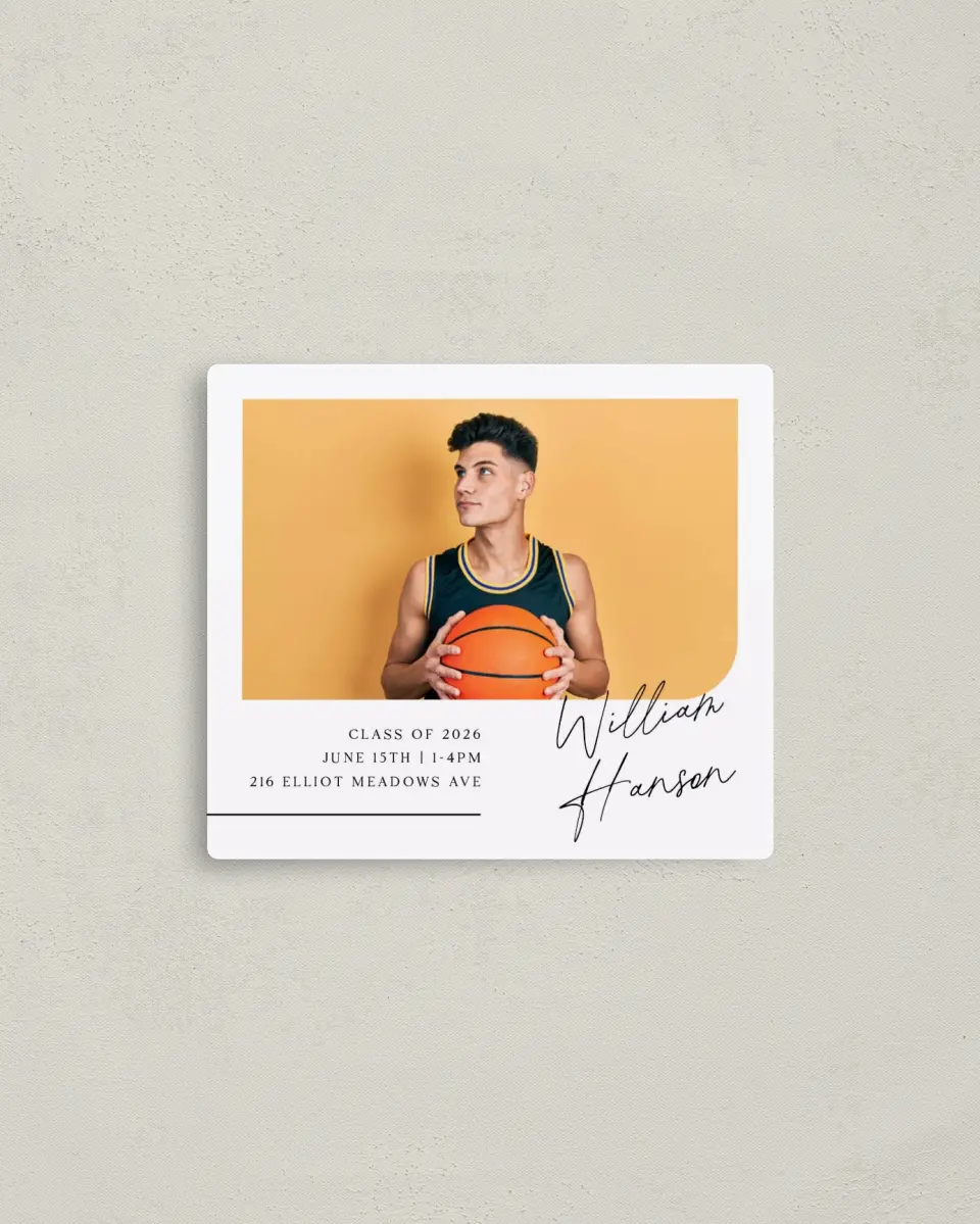 This is a 3½" x 4" Graduation Announcement Magnet called Time To Shine printed in full color with a Luxe Satin finish