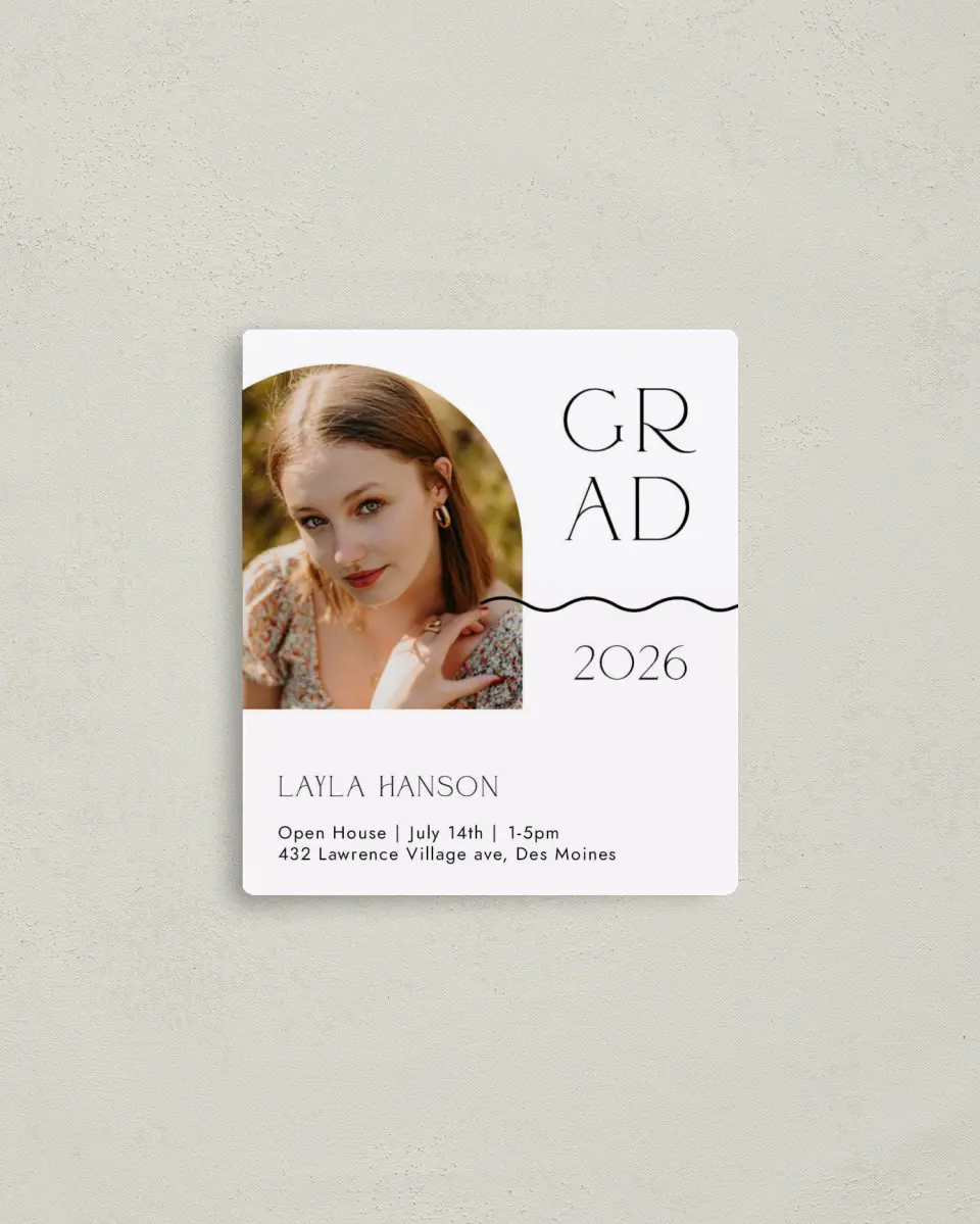 This is a 3½" x 4" Graduation Announcement Magnet called Beyond Blessed printed in full color with a Luxe Satin finish