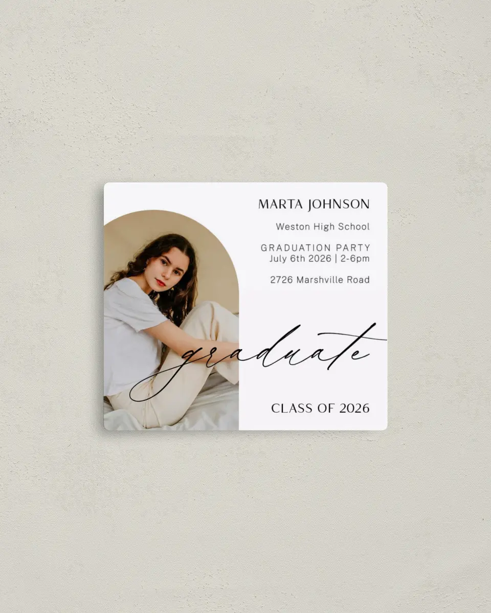 This is a 3½" x 4" Graduation Announcement Magnet called Dainty Dreaming printed in full color with a Luxe Satin finish