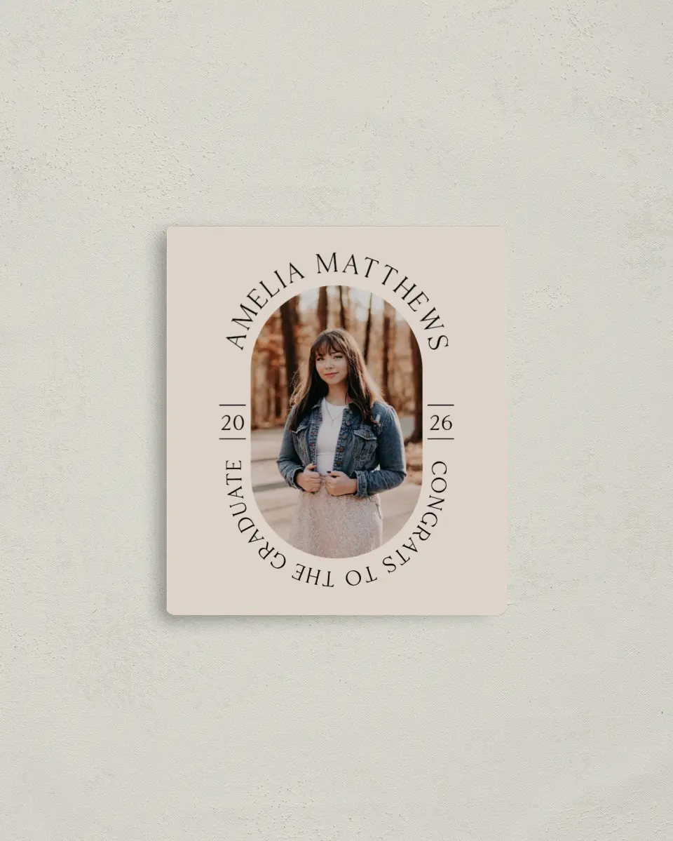 This is a 3½" x 4" Graduation Announcement Magnet called Time To Shine printed in full color with a Luxe Satin finish