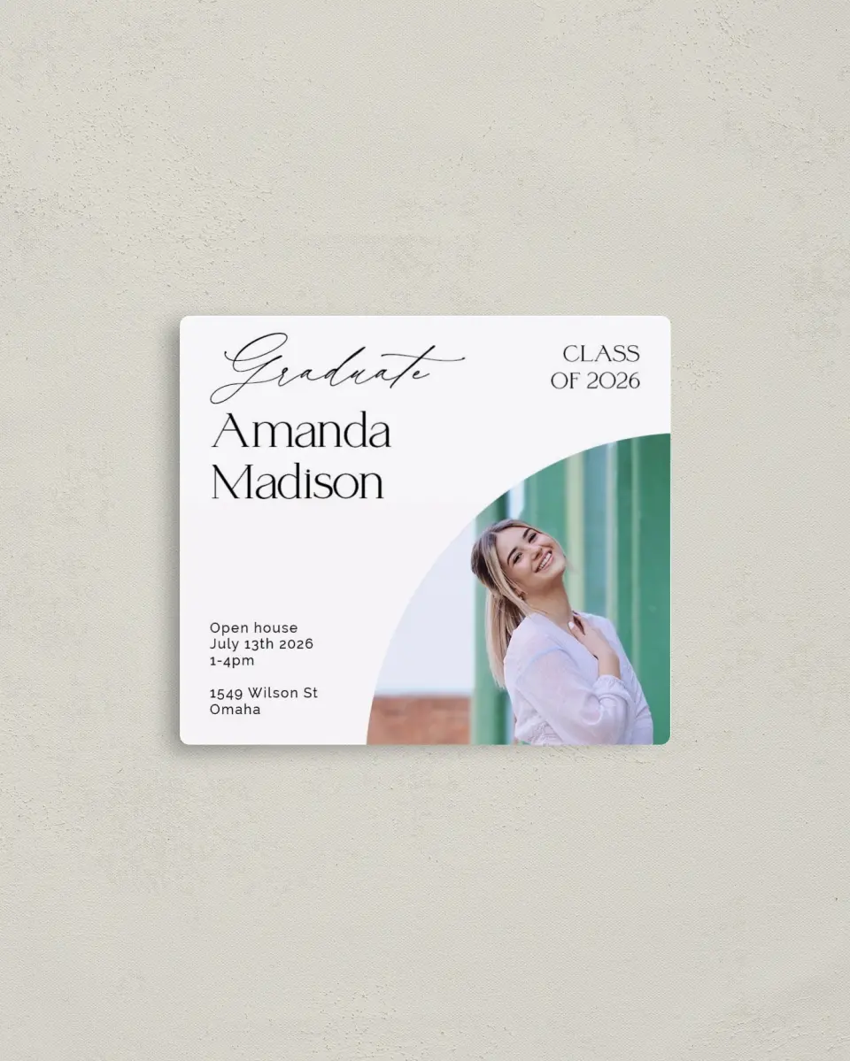 This is a 3½" x 4" Graduation Announcement Magnet called Growing and Glowing printed in full color with a Luxe Satin finish
