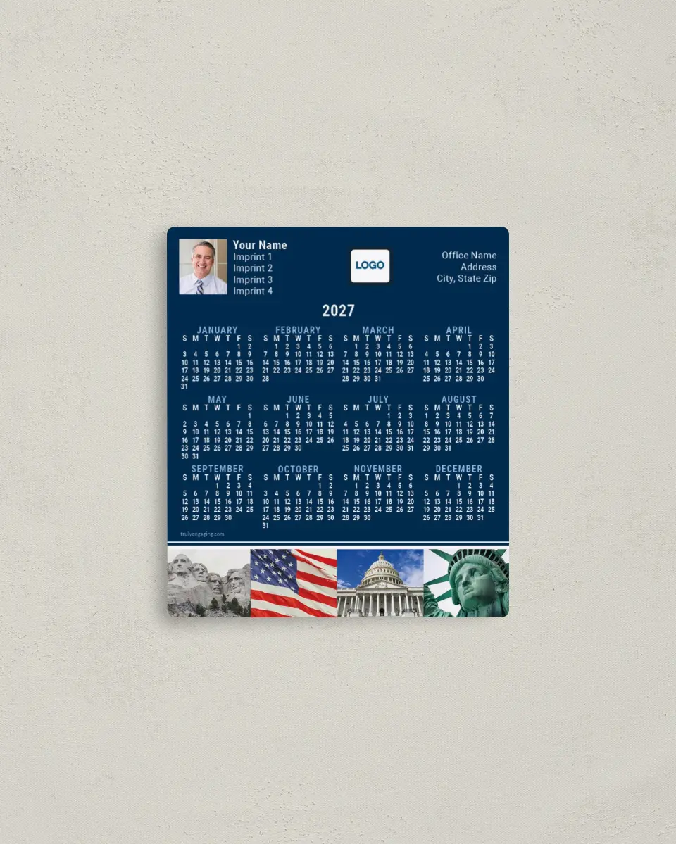 This is a 3½" x 4" Full Magnet Calendar called Patriot's Planner printed in full color with a Standard Gloss finish