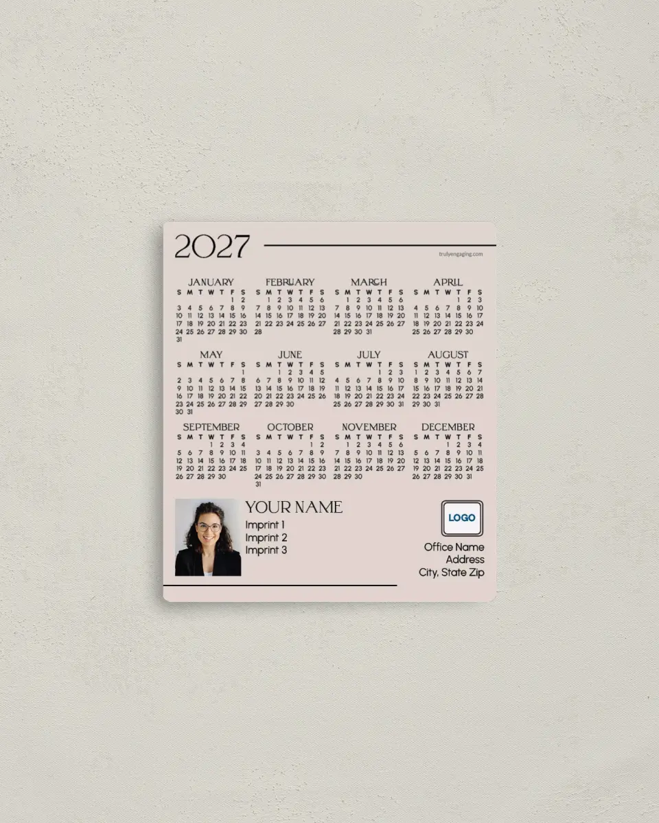 This is a 3½" x 4" Full Magnet Calendar called Sleek Spaces printed in full color with a Standard Gloss finish