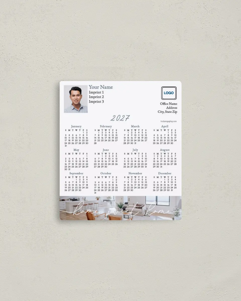This is a 3½" x 4" Full Magnet Calendar called Comfort & Charm printed in full color with a Standard Gloss finish