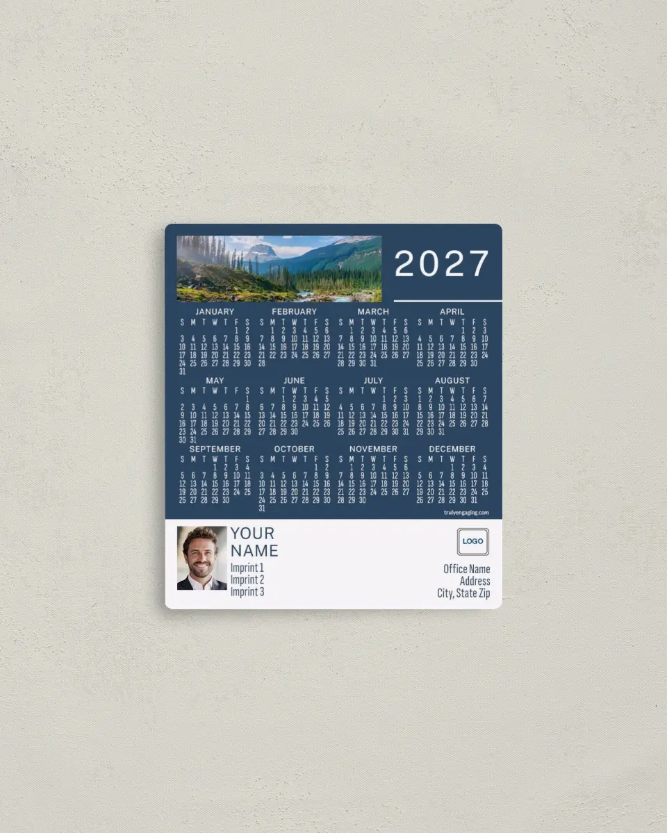 This is a 3½" x 4" Full Magnet Calendar called Tranquil Falls printed in full color with a Standard Gloss finish