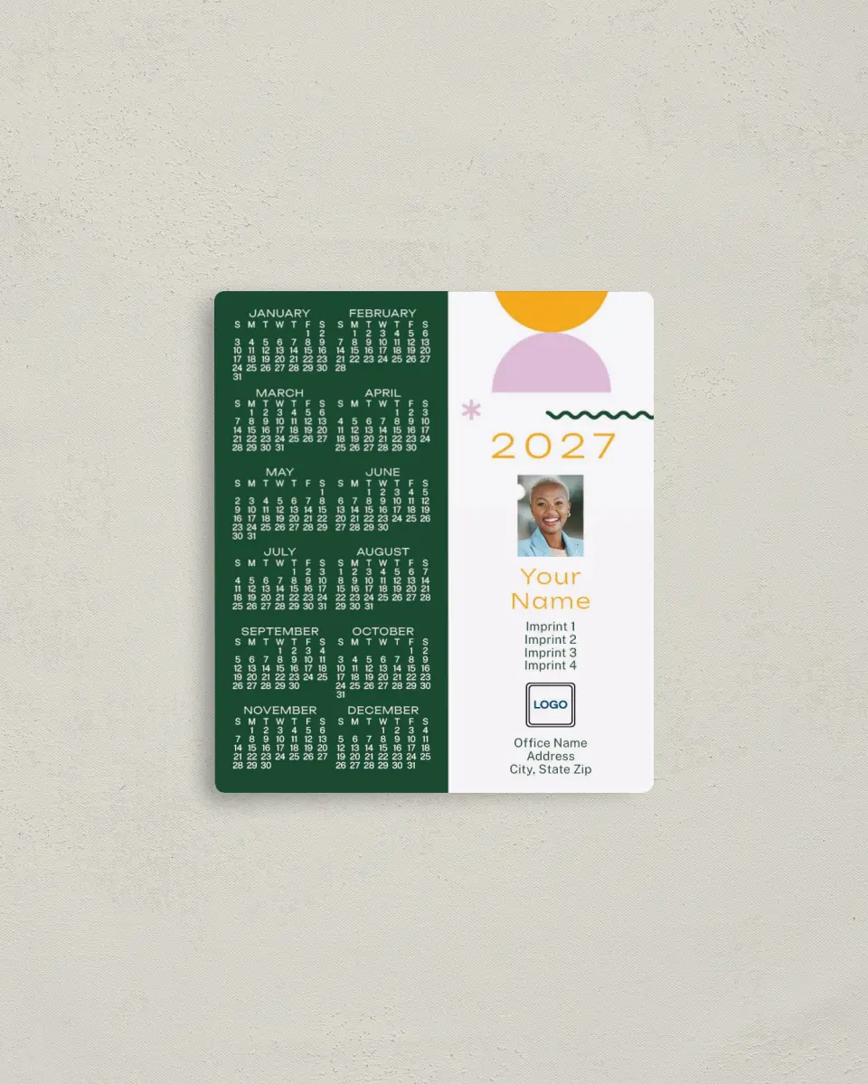 This is a 3½" x 4" Full Magnet Calendar called Vibrant Dots printed in full color with a Standard Gloss finish