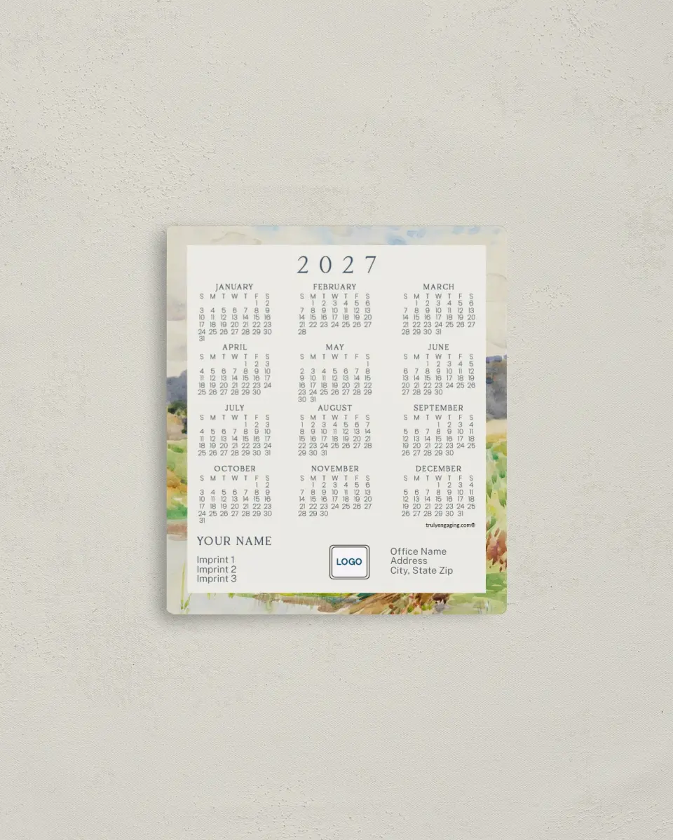 This is a 3½" x 4" Full Magnet Calendar called Blossom Border printed in full color with a Standard Gloss finish