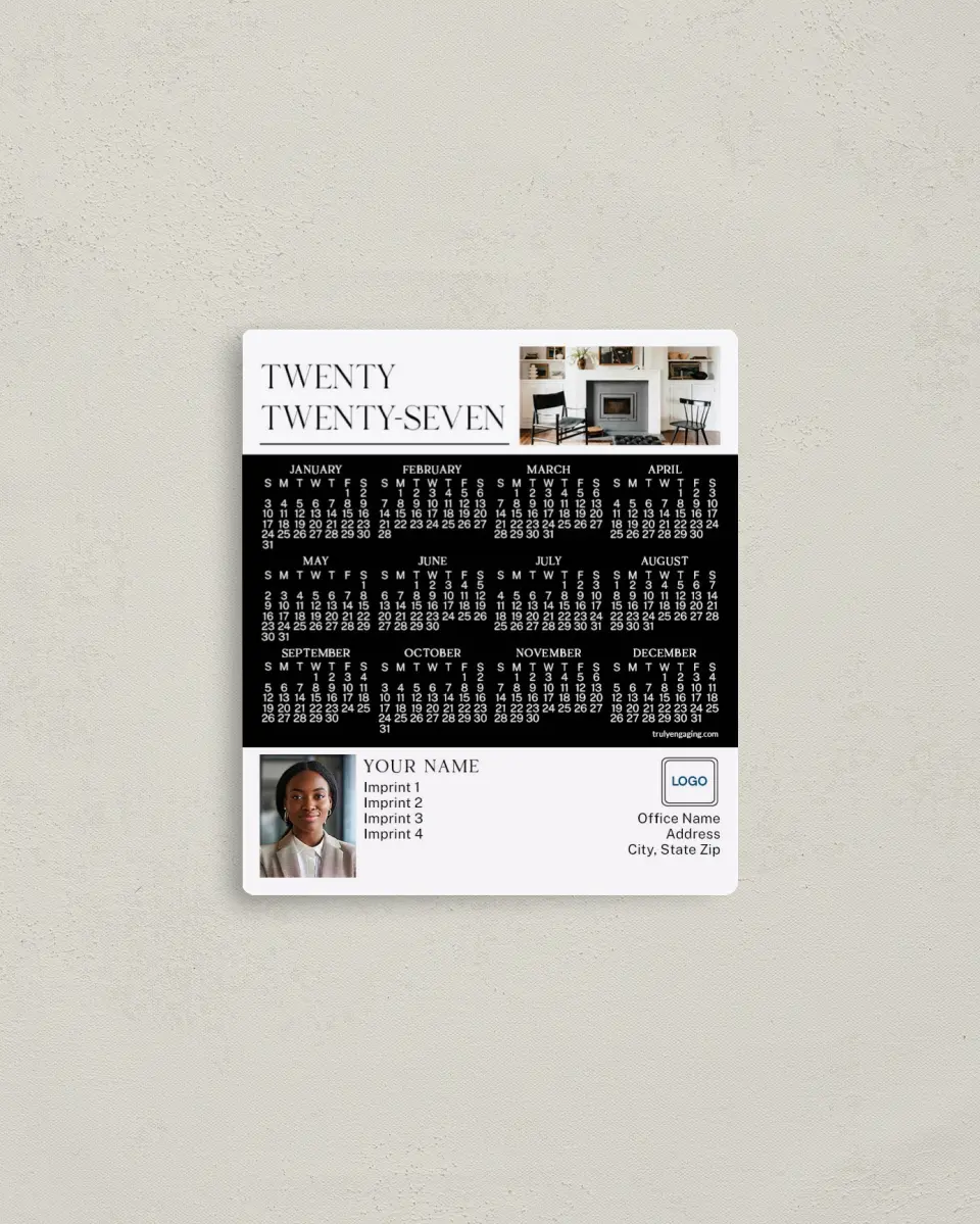 This is a 3½" x 4" Full Magnet Calendar called Contrast Living printed in full color with a Standard Gloss finish