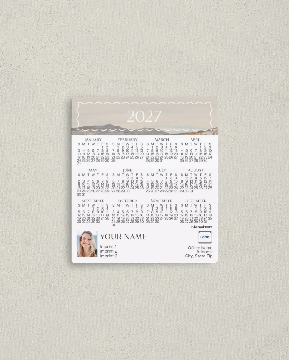 This is a 3½" x 4" Full Magnet Calendar called Desert Sands printed in full color with a Standard Gloss finish