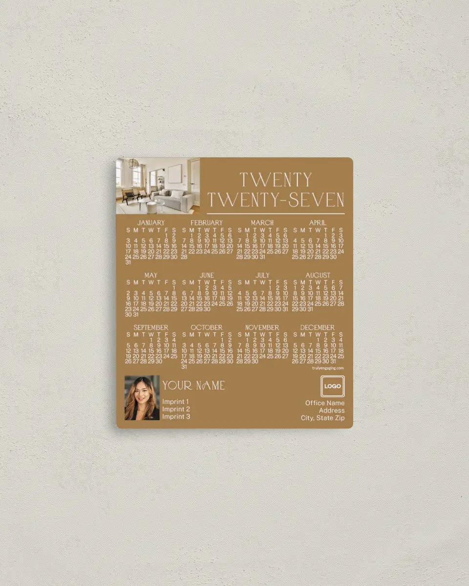 This is a 3½" x 4" Full Magnet Calendar called Cozy Living printed in full color with a Standard Gloss finish