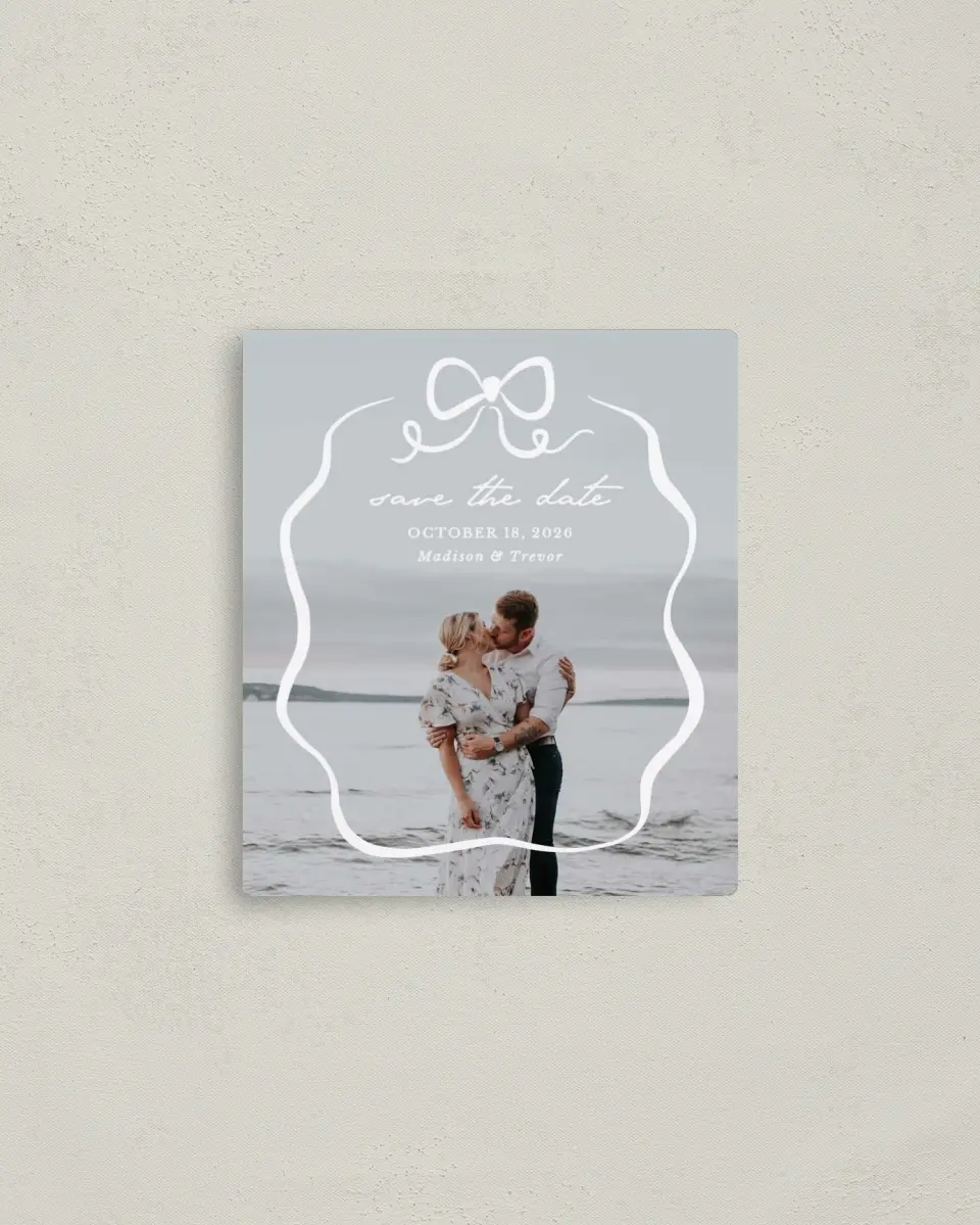 This is a 3½" x 4" Save the Date Magnet called The Madison printed in full color with a Luxe Satin finish