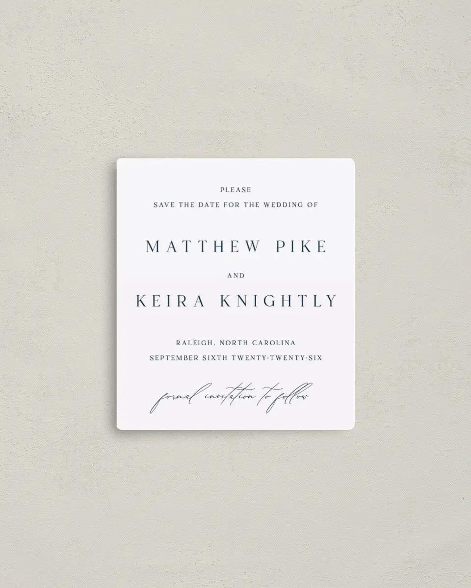 This is a 3½" x 4" Save the Date Magnet called Bridge To Love printed in full color with a Luxe Satin finish