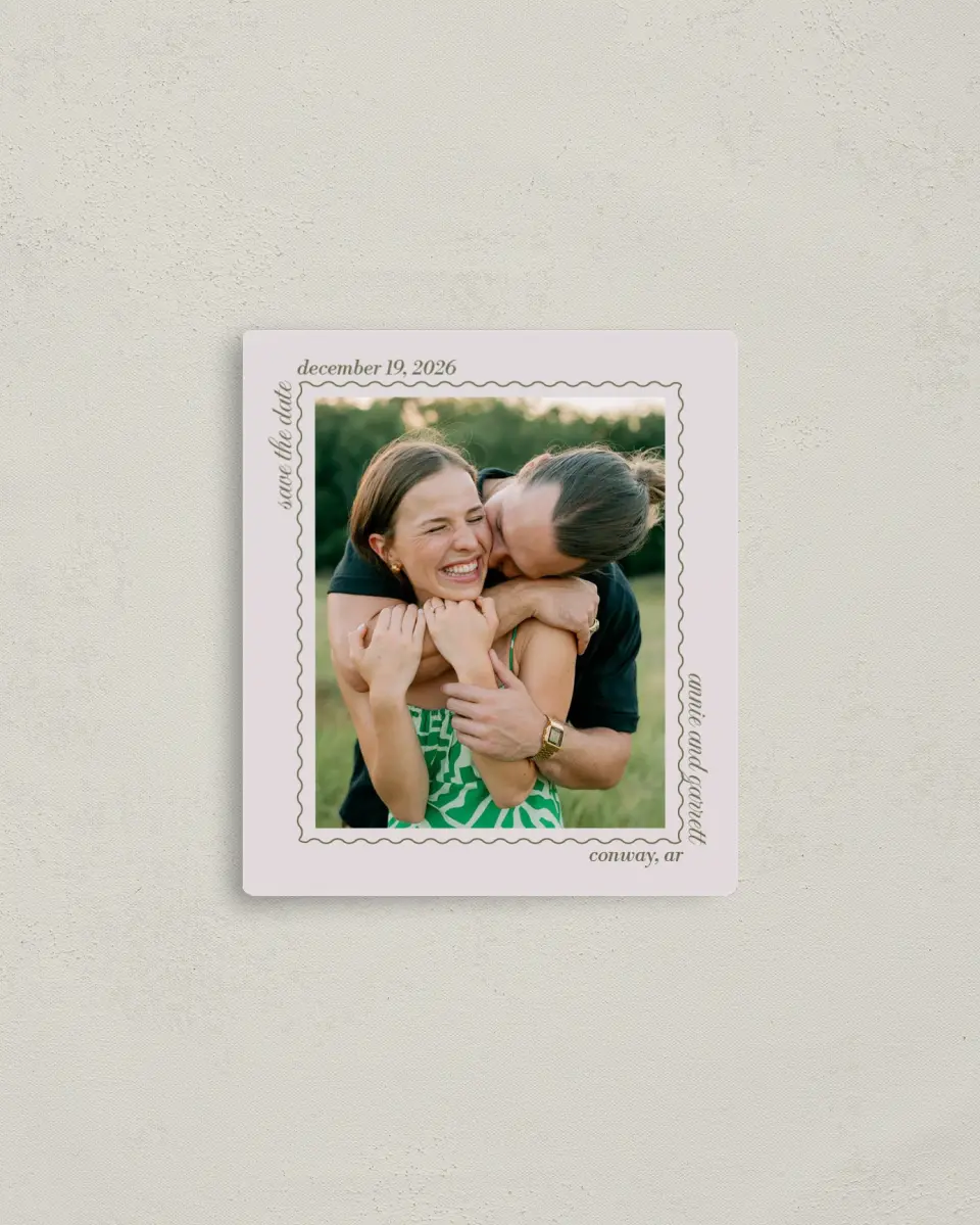 This is a 3½" x 4" Save the Date Magnet called Meadow of Merriment printed in full color with a Luxe Satin finish