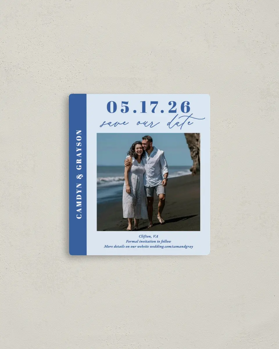 This is a 3½" x 4" Save the Date Magnet called Forever and Ever printed in full color with a Luxe Satin finish