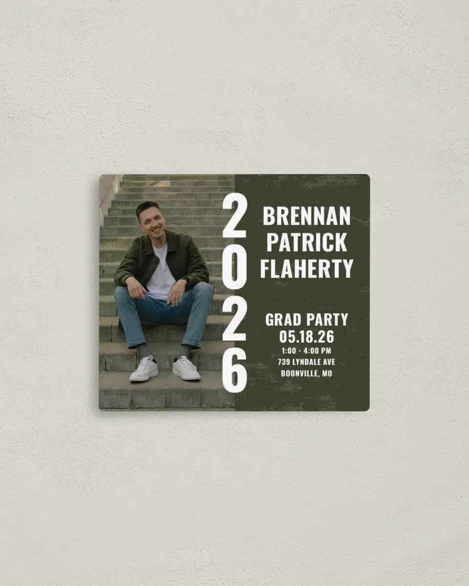 This is a 3½" x 4" Graduation Announcement Magnet called Genuine Graduate printed in full color with a Luxe Satin finish