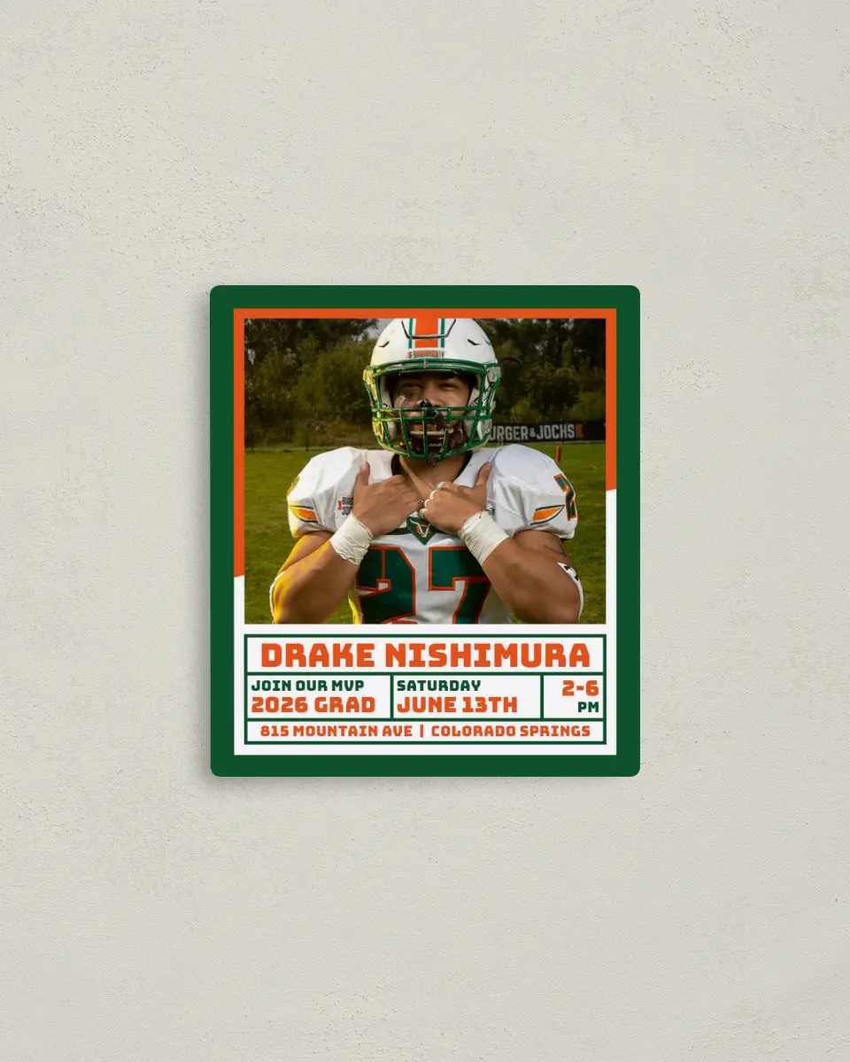 This is a 3½" x 4" Graduation Announcement Magnet called MVP Grad printed in full color with a Luxe Satin finish