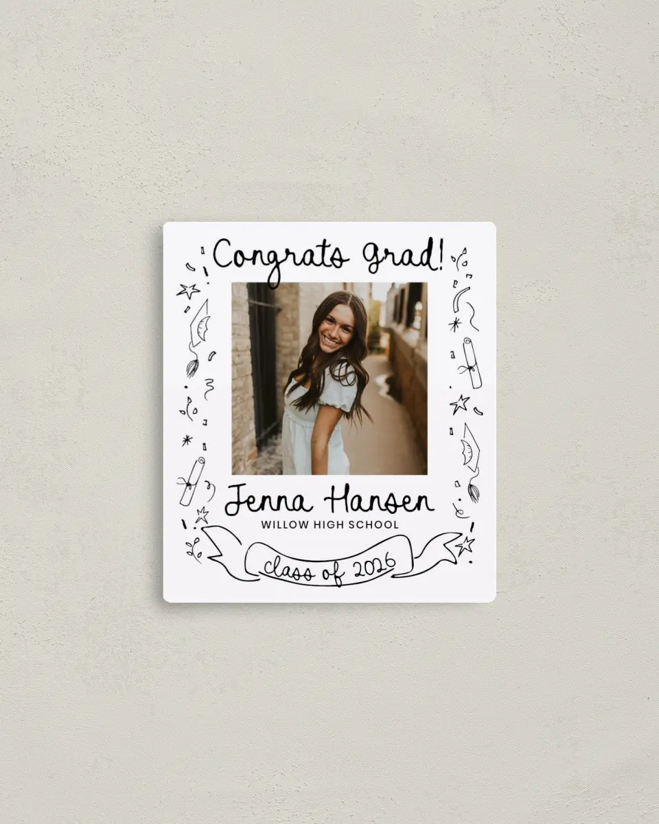 This is a 3½" x 4" Graduation Announcement Magnet called Handwritten Grad printed in full color with a Luxe Satin finish