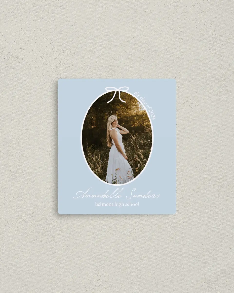 This is a 3½" x 4" Graduation Announcement Magnet called Future Tied printed in full color with a Luxe Satin finish