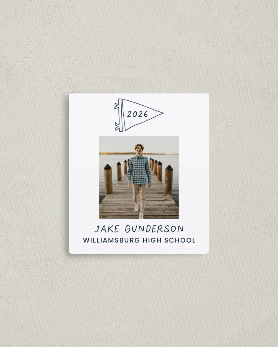This is a 3½" x 4" Graduation Announcement Magnet called New Chapter printed in full color with a Luxe Satin finish