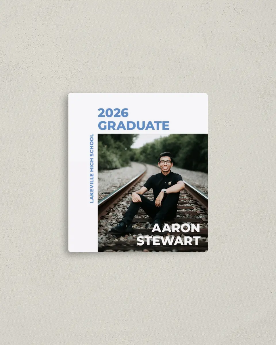 This is a 3½" x 4" Graduation Announcement Magnet called Bright Beginnings printed in full color with a Luxe Satin finish
