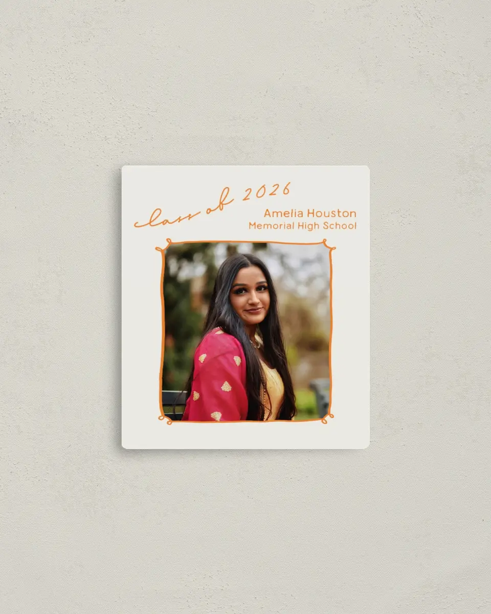 This is a 3½" x 4" Graduation Announcement Magnet called Grand Grad printed in full color with a Luxe Satin finish