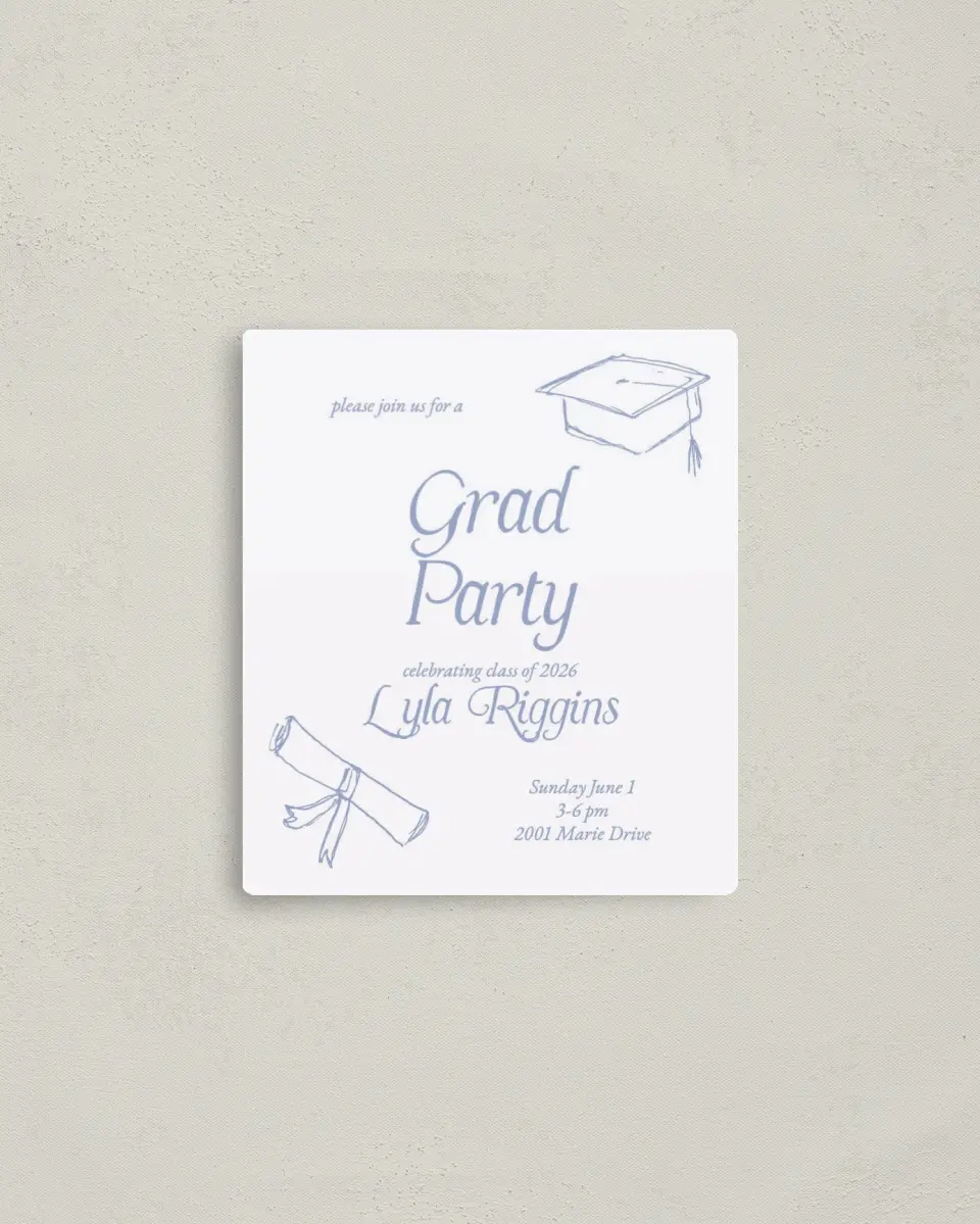 This is a 3½" x 4" Graduation Announcement Magnet called Time to Party printed in full color with a Luxe Satin finish