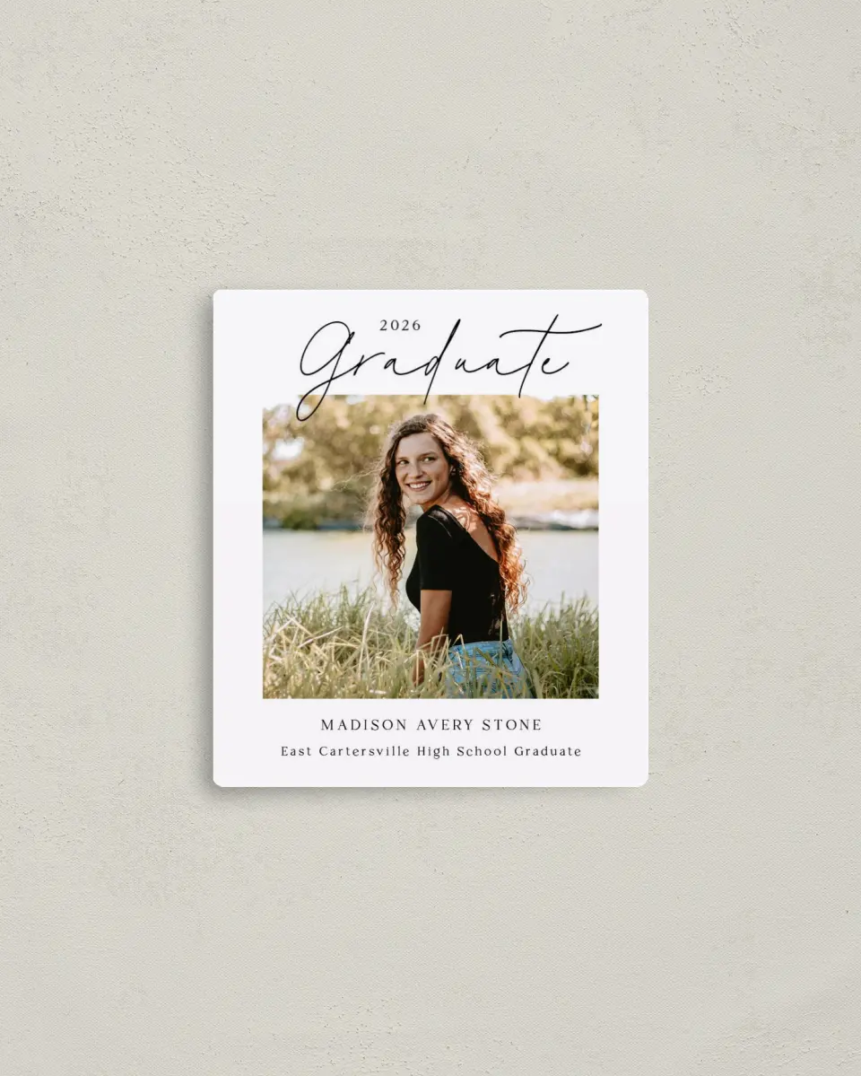 This is a 3½" x 4" Graduation Announcement Magnet called Top of Class printed in full color with a Luxe Satin finish