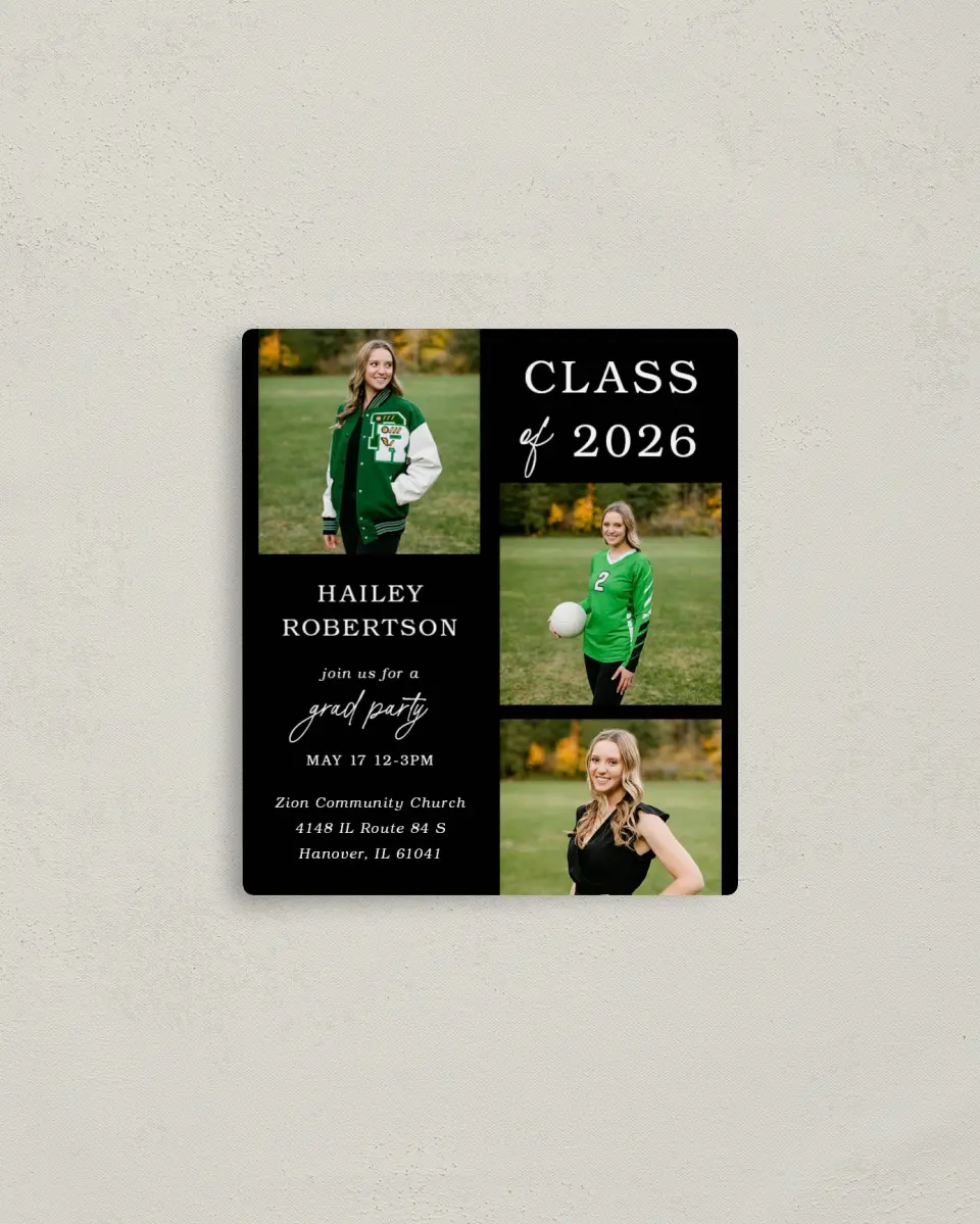 This is a 3½" x 4" Graduation Announcement Magnet called Proud Moments printed in full color with a Luxe Satin finish