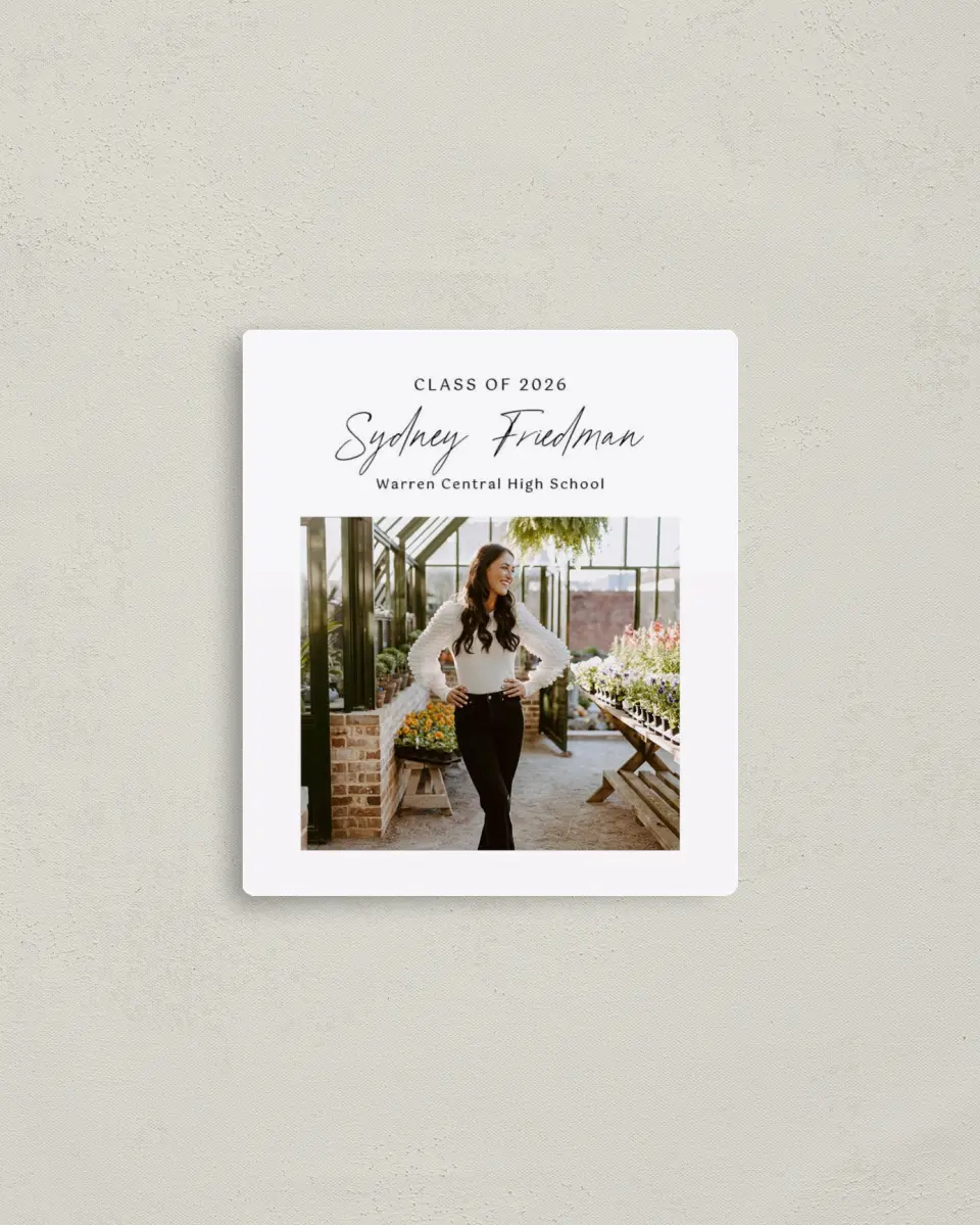 This is a 3½" x 4" Graduation Announcement Magnet called Timeless Graduate printed in full color with a Luxe Satin finish