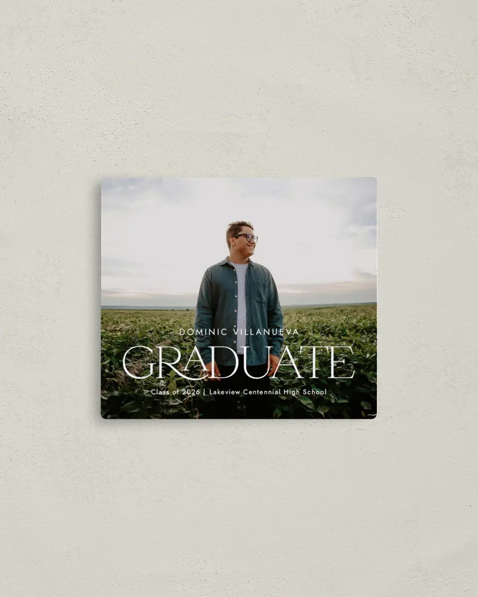 This is a 3½" x 4" Graduation Announcement Magnet called Future Bound printed in full color with a Luxe Satin finish