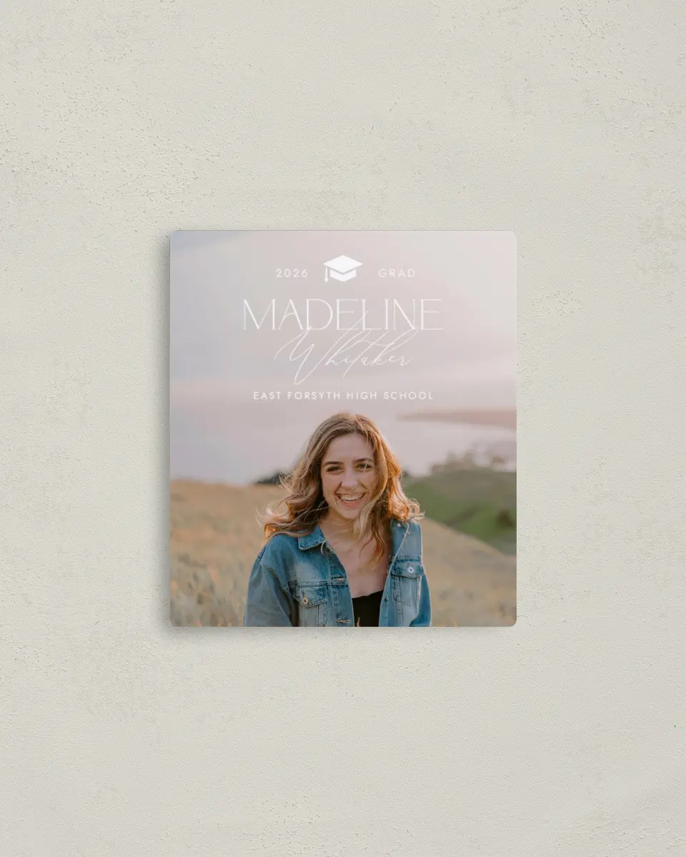 This is a 3½" x 4" Graduation Announcement Magnet called Crowning Moment printed in full color with a Luxe Satin finish