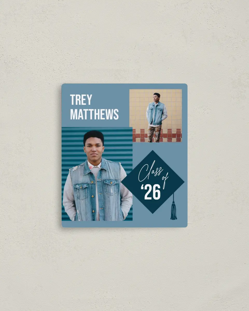 This is a 3½" x 4" Graduation Announcement Magnet called Scholarly Style printed in full color with a Luxe Satin finish