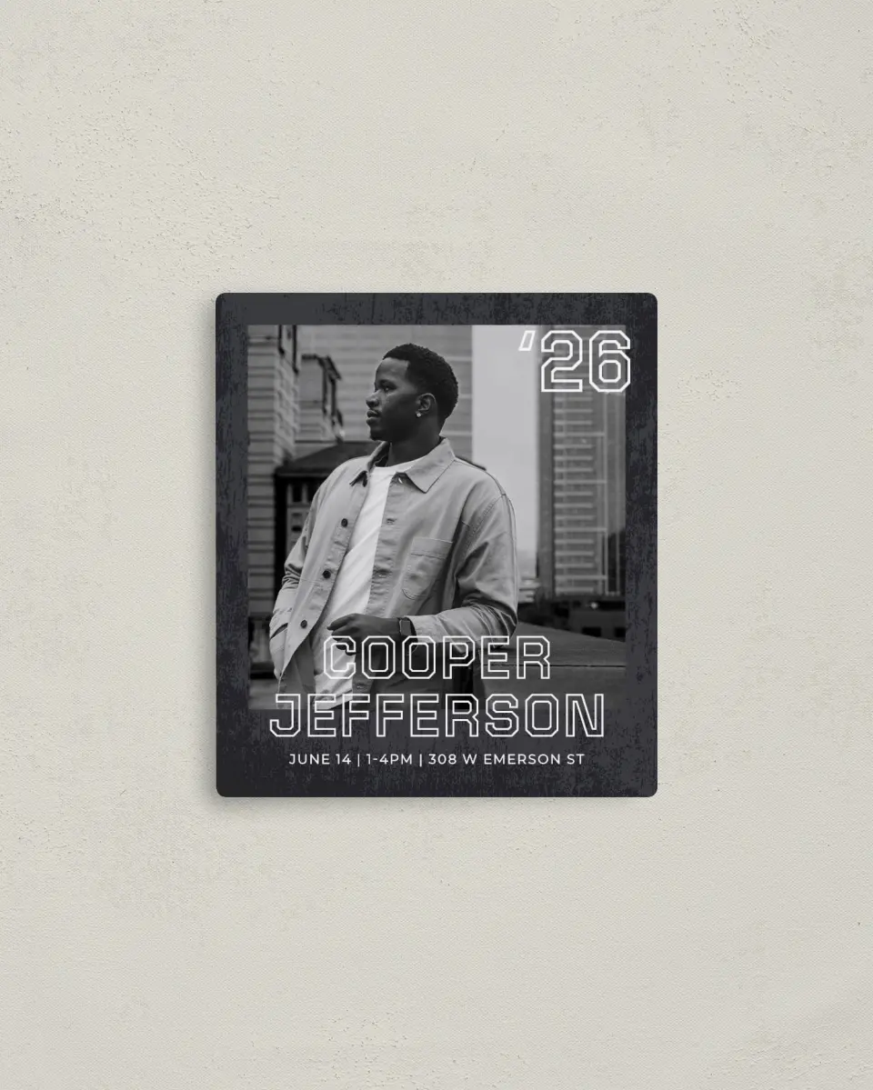 This is a 3½" x 4" Graduation Announcement Magnet called Future Forward printed in full color with a Luxe Satin finish