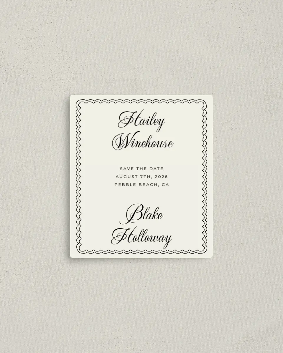 This is a 3½" x 4" Save the Date Magnet called Grand Party printed in full color with a Luxe Satin finish