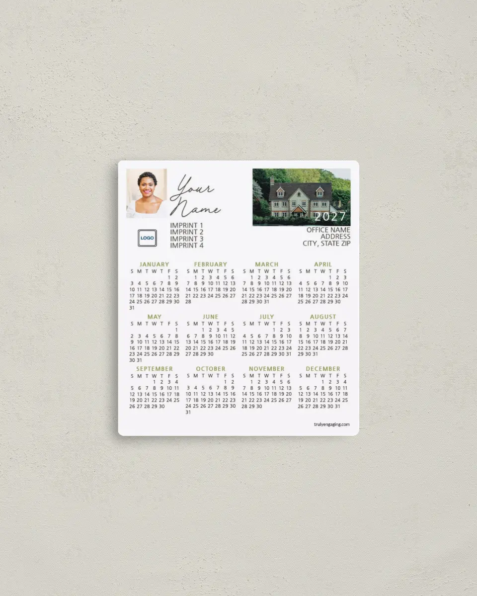 This is a 3½" x 4" Full Magnet Calendar called Home on the Horizon printed in full color with a Standard Gloss finish