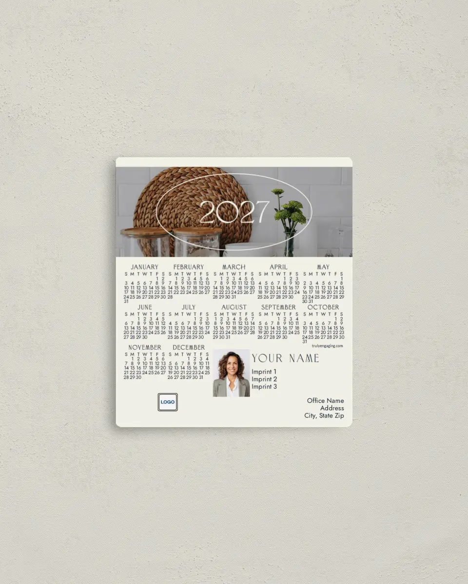 This is a 3½" x 4" Full Magnet Calendar called Nest & Nurture printed in full color with a Standard Gloss finish