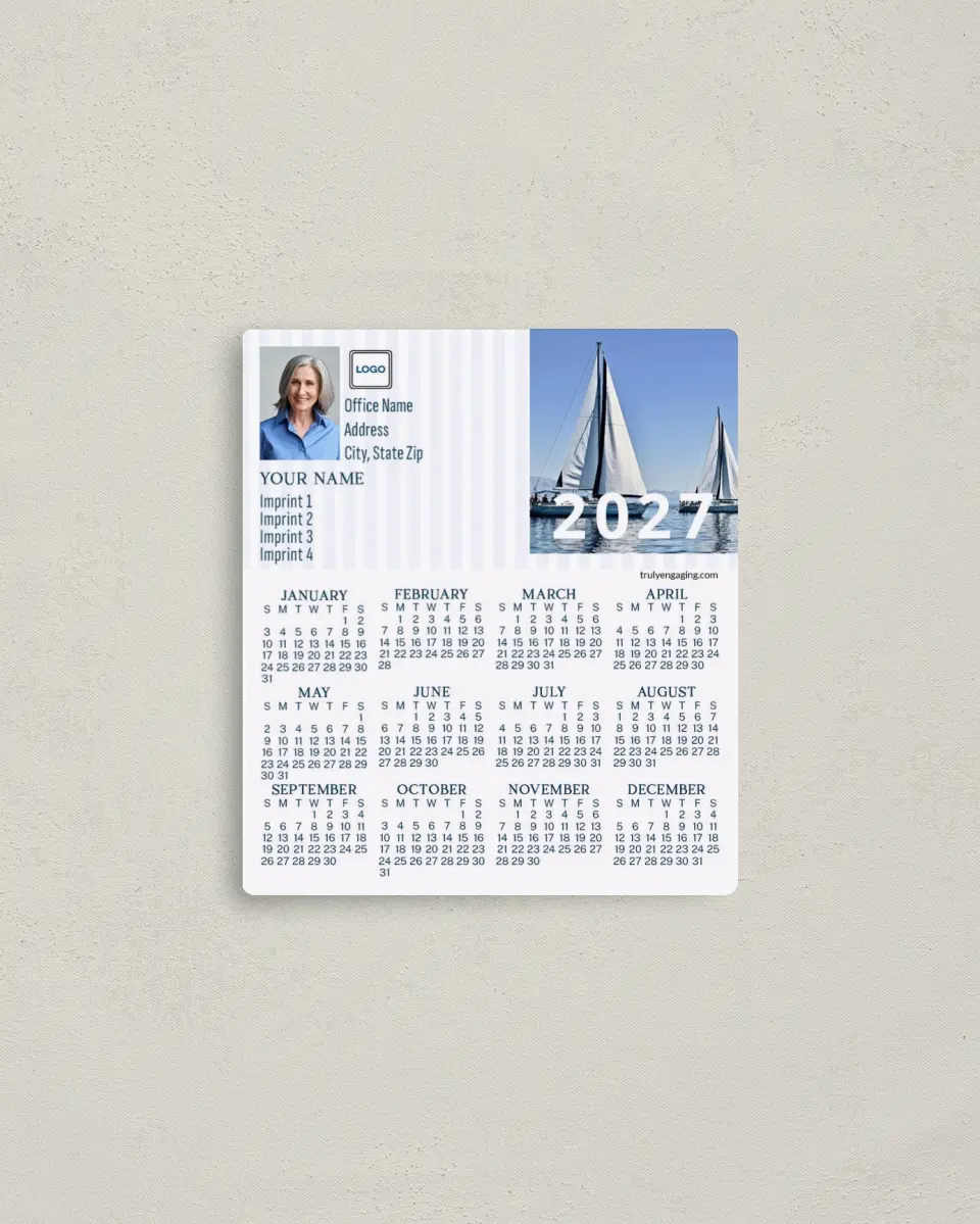 This is a 3½" x 4" Full Magnet Calendar called Nautical Voyage printed in full color with a Standard Gloss finish