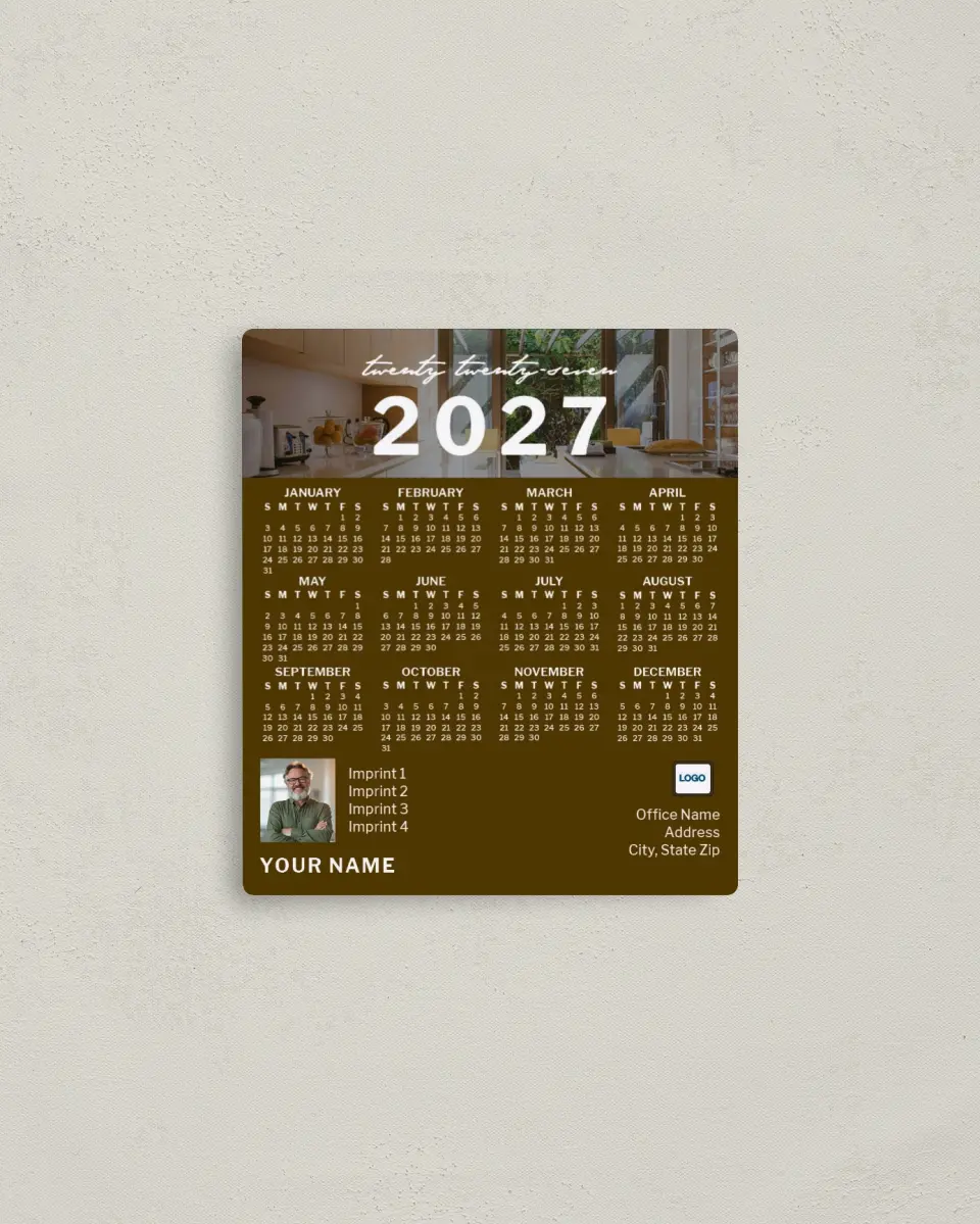 This is a 3½" x 4" Full Magnet Calendar called Modern Umber printed in full color with a Standard Gloss finish