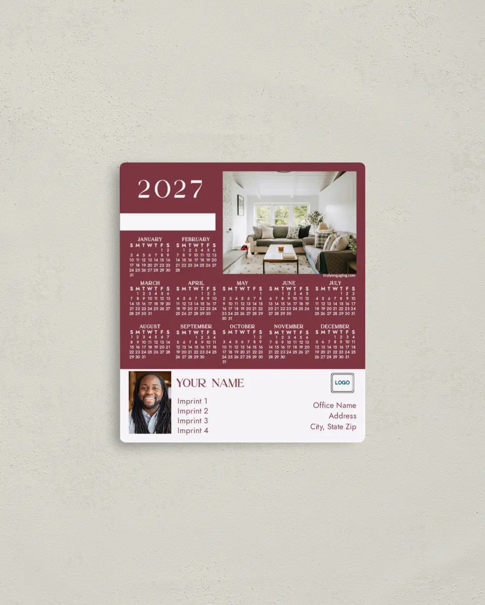 This is a 3½" x 4" Full Magnet Calendar called Perfect Place printed in full color with a Standard Gloss finish